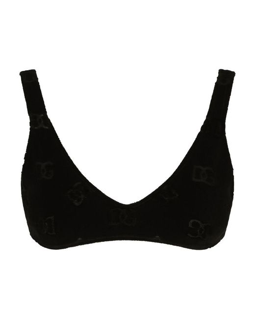 Dolce & Gabbana Black Flocked Jersey Top With All-over Dg Logo