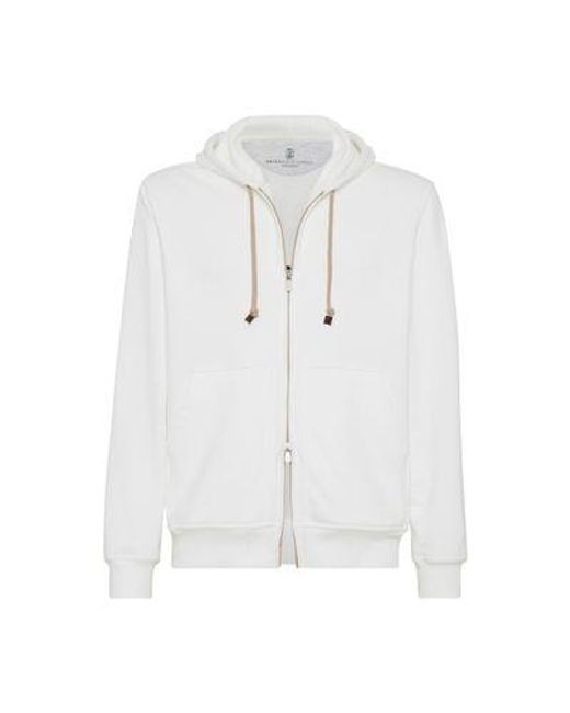 Brunello Cucinelli White French Terry Zip-up Hoodie for men