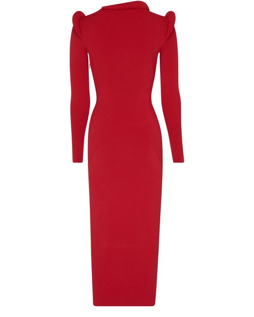 Alexander McQueen Red Ribbed Long-sleeve Midi Dress