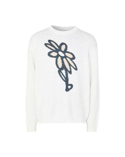 Maison Kitsuné Intarsien-Pullover Mit Abstraktem Gänseblümchen-Motiv in White für Herren