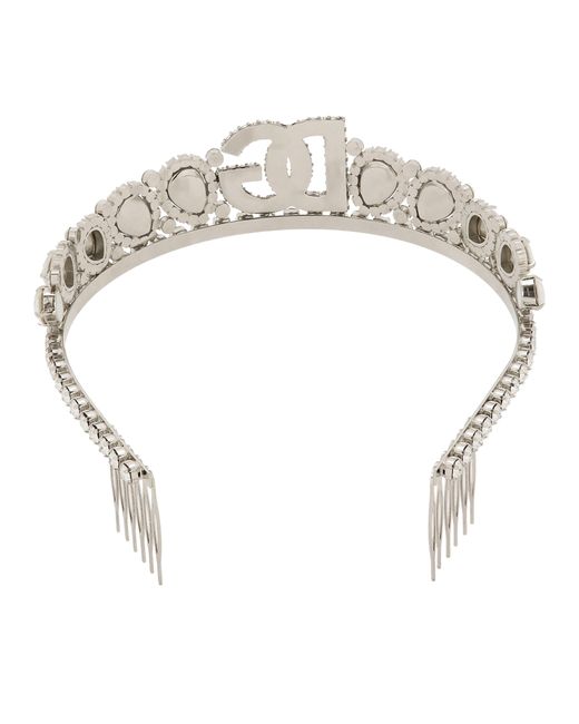 Diadème avec cristaux décoratifs et logo DG Dolce & Gabbana en coloris White