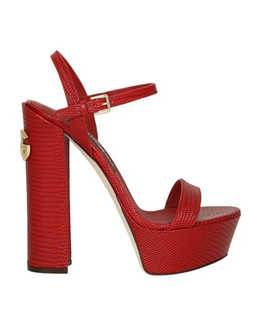Dolce & Gabbana Red Calfskin Platform Sandals