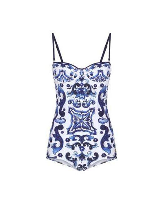Dolce & Gabbana Blue Majolica Print Swimsuit