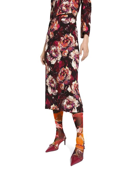 Dolce & Gabbana Red Stretch Satin Midi Skirt