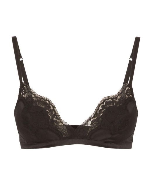 Dolce & Gabbana Black Soft-cup Satin Bra With Lace Detailing