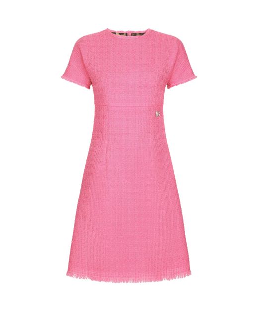 Dolce & Gabbana Pink Midikleid Aus Raschel-Tweed Mit Dg-Logo