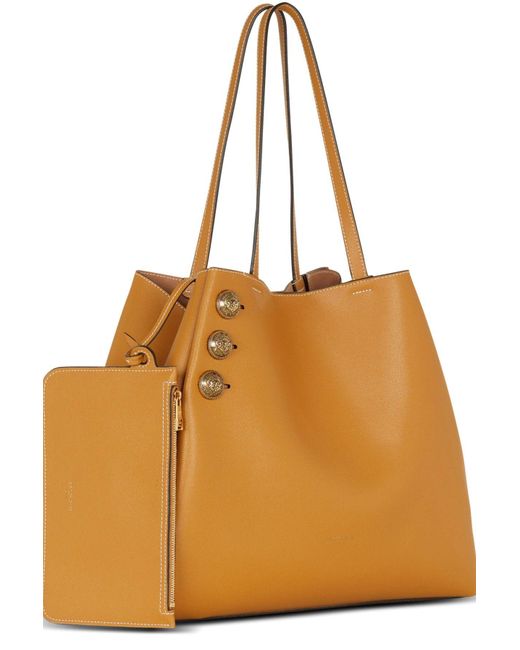 Balmain Emblème Grained Leather Tote Bag in Natural Lyst