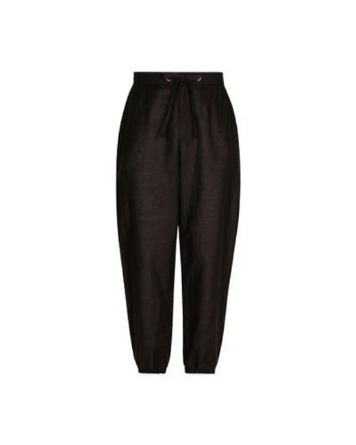 Dolce & Gabbana Black Linen And Cotton Jogging Pants With Logo Label for men