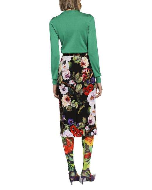 Dolce & Gabbana Green Pullover aus Seide mit Blumen-Applikation