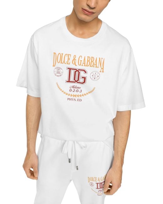 Dolce & Gabbana White Cotton Interlock T-Shirt With Embroidery for men