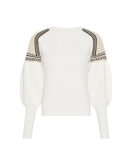 Max Mara White Cosetta Puff Sleeves Wool Cashmere Sweater