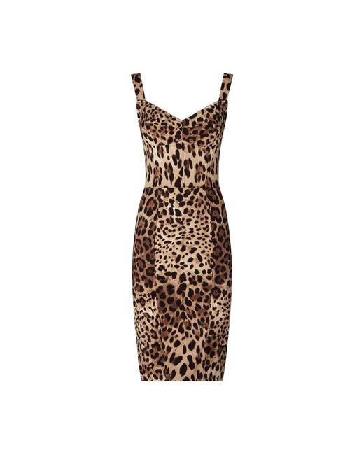 Dolce & Gabbana Brown Leopard-Print Cady Corset-Style Midi Dress