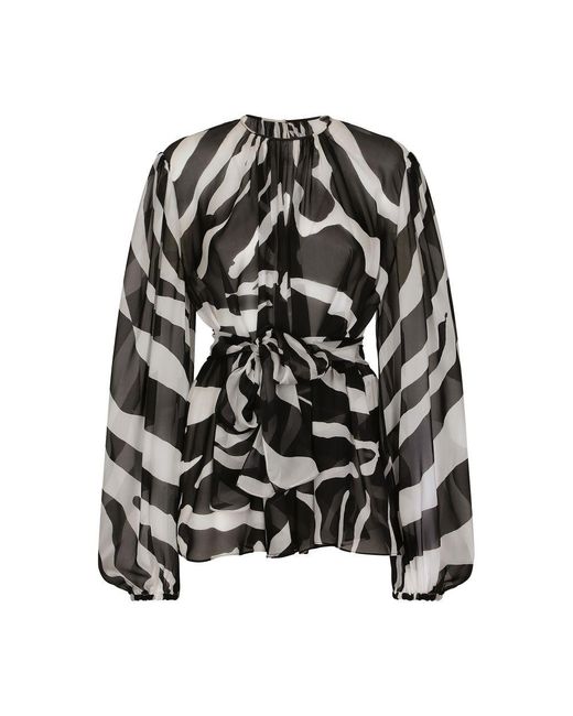 Dolce & Gabbana Black Zebra-Print Chiffon Blouse