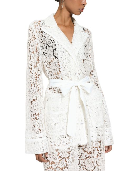 Dolce & Gabbana White Floral Lace Pajama Shirt