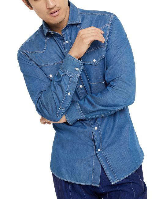 Brunello Cucinelli Blue Lightweight Denim Shirt for men