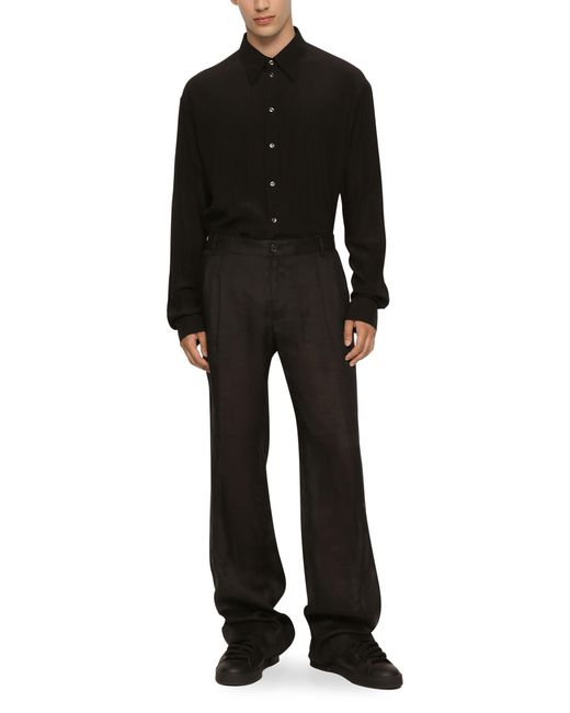 Dolce & Gabbana Black Tailored Straight-leg Linen Pants for men