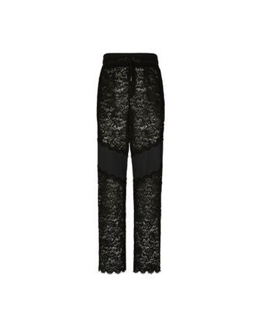 Dolce & Gabbana Black Cordonetto Lace And Jersey jogging Pants for men