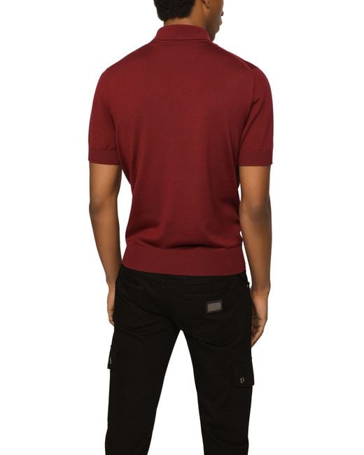 Dolce & Gabbana Red Wool Polo-Shirt With Branded Tag for men