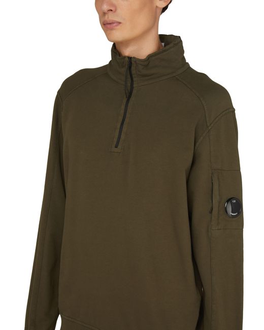 C P Company Green Light Fleece Ribbed Zipped Sweatshirt for men