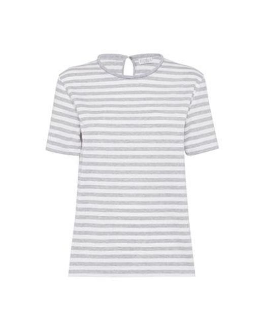 Brunello Cucinelli White Striped Jersey T-Shirt