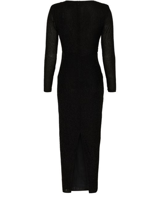 Self-Portrait Black Beaded Mesh Midi Dress