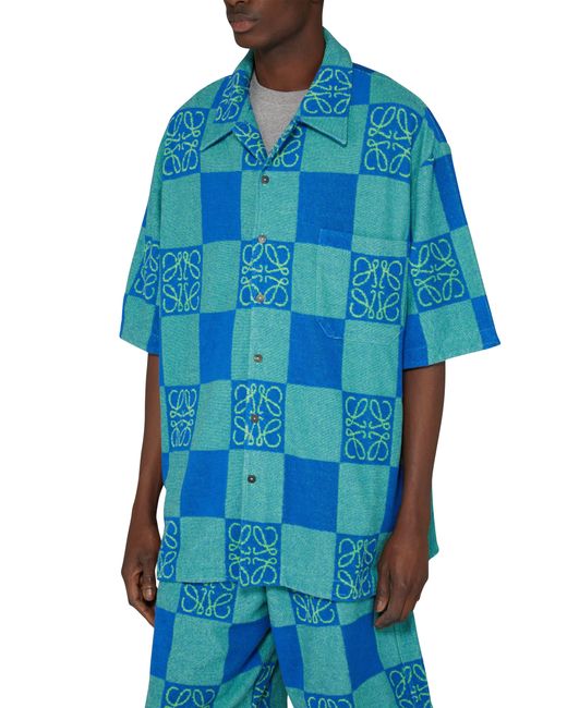 Chemise à manches courtes à carreaux en coton Anagram Loewe pour homme en coloris Blue
