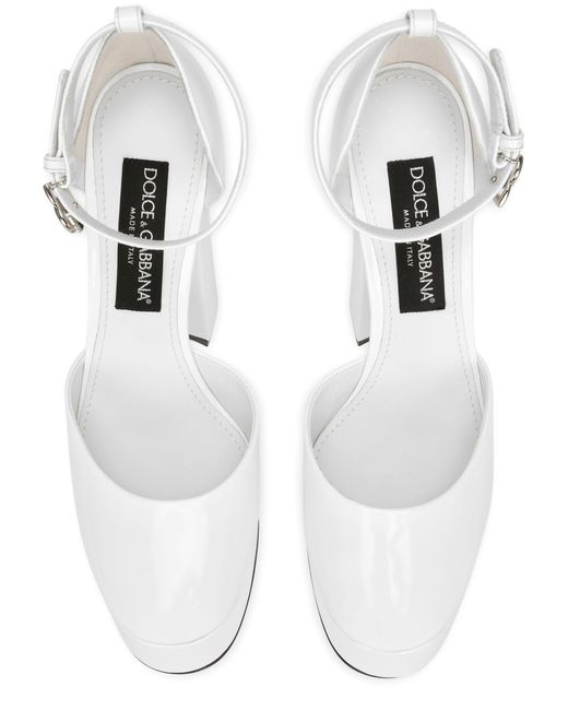 Chaussures à plateforme en cuir de veau brillant Dolce & Gabbana en coloris White