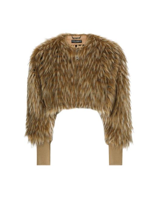 Dolce & Gabbana Multicolor Faux Fur Cropped Jacket