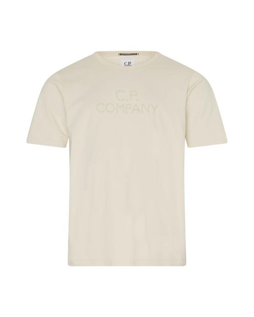 C P Company White 30/2 Mercerized Jersey Twisted Logo T-Shirt for men