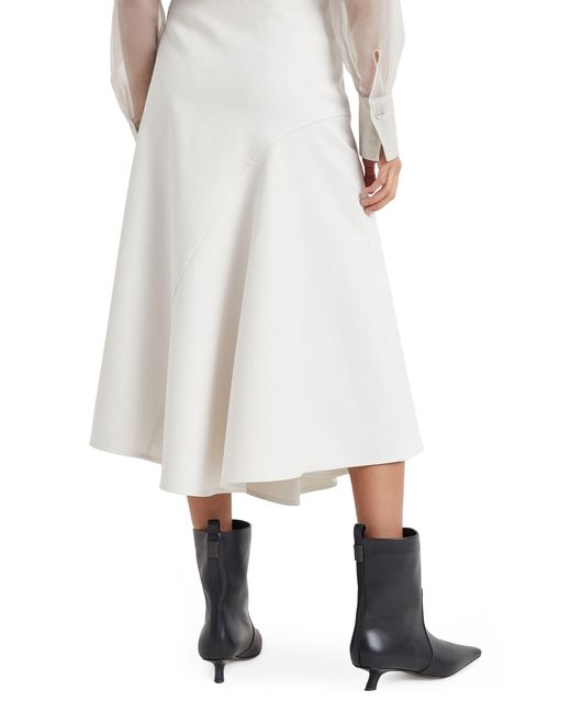 Brunello Cucinelli White Asymmetric A-line Midi Skirt