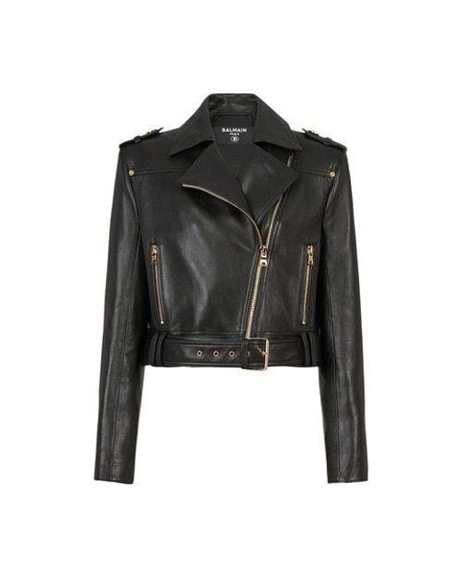 Balmain Black Short Leather Biker Jacket