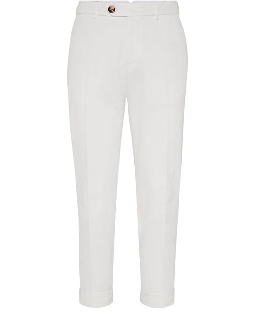 Brunello Cucinelli Stückgefärbte Gabardine-Hose in White für Herren