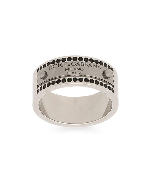 Dolce & Gabbana Metallic Rhinestone-detailed Tag Ring for men