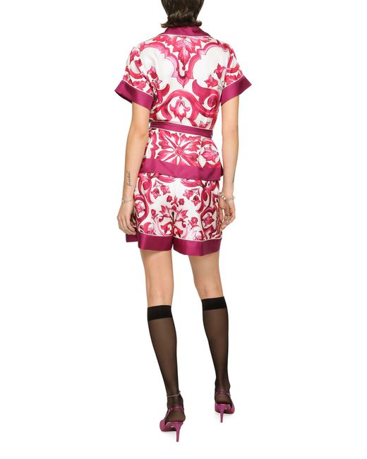 Dolce & Gabbana Red Majolica-Print Twill Pajama Shorts
