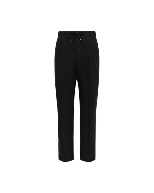 Brunello Cucinelli Black Leisure Fit Pants With Drawstring for men