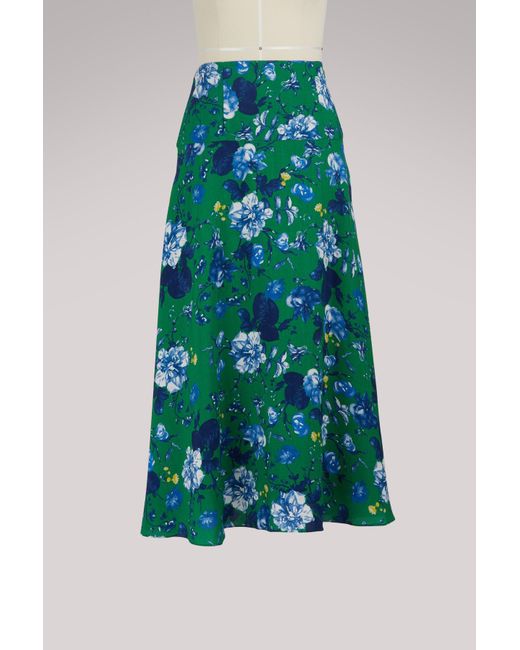 Erdem Green Floral Print Mid Skirt