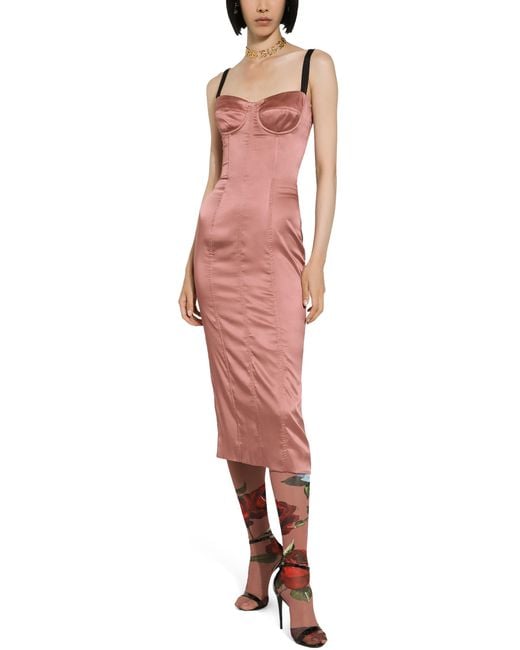 Dolce & Gabbana Pink Satin Calf-Length Corset Dress