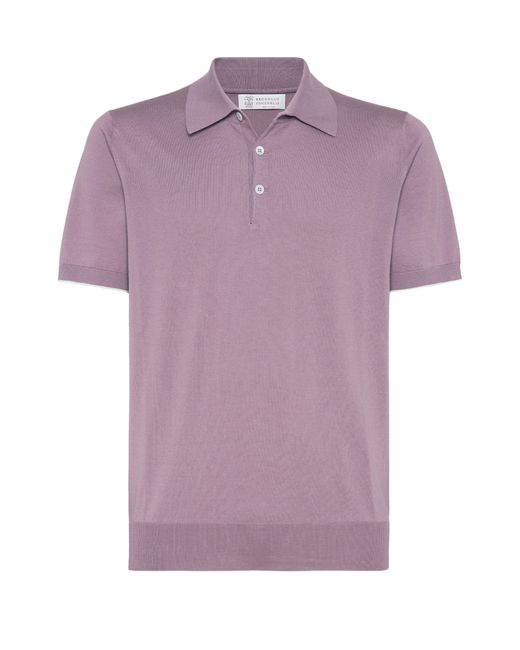 Brunello Cucinelli Purple Lightweight Knit Polo Shirt for men