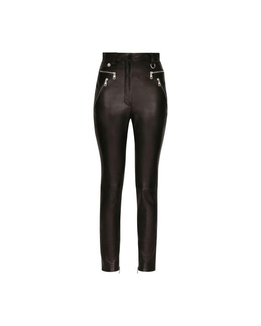 Dolce & Gabbana Black Faux Leather Jeans With Zipper