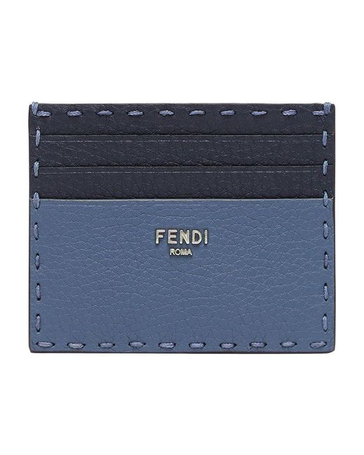 Fendi Blue Selleria Card Holder for men
