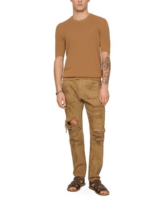 Dolce & Gabbana Natural Loose Stretch Overdye Jeans With Rips for men