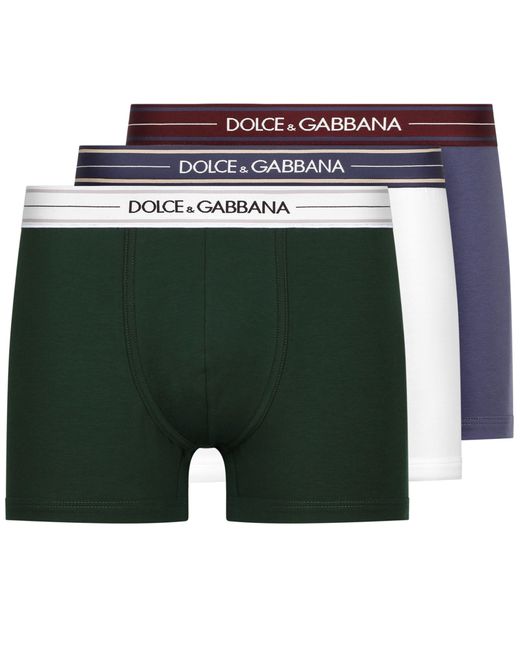Dolce & Gabbana Green Cotton Regular-Fit Boxers 3-Pack for men