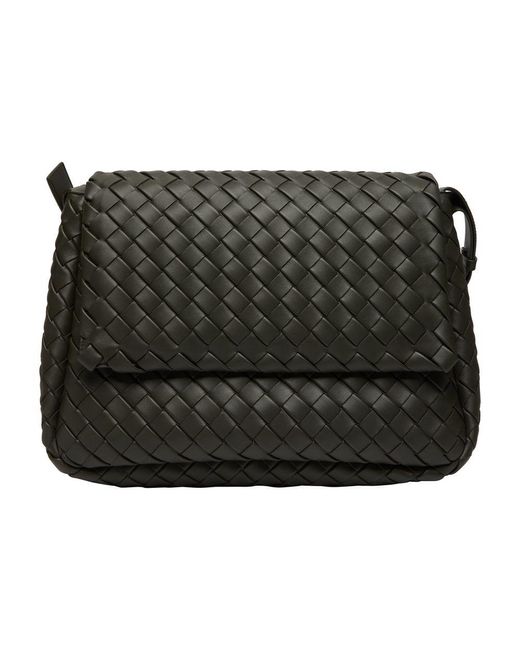 Bottega Veneta Black Intrecciato Shoulder Bag With Flap for men