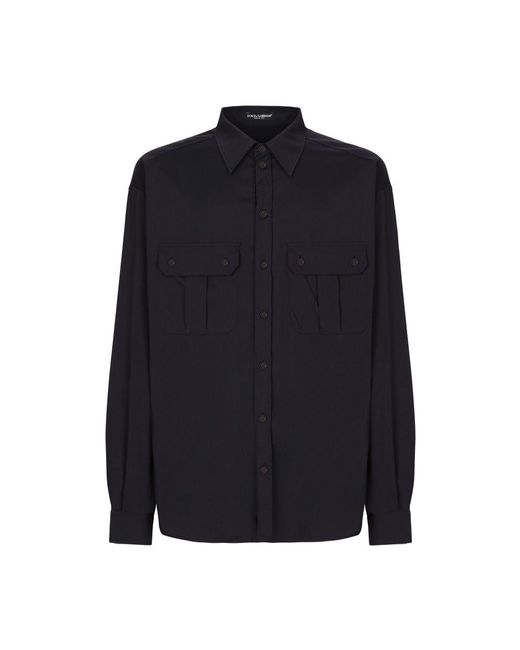 Dolce & Gabbana Blue Technical Fabric Overshirt With Pockets for men