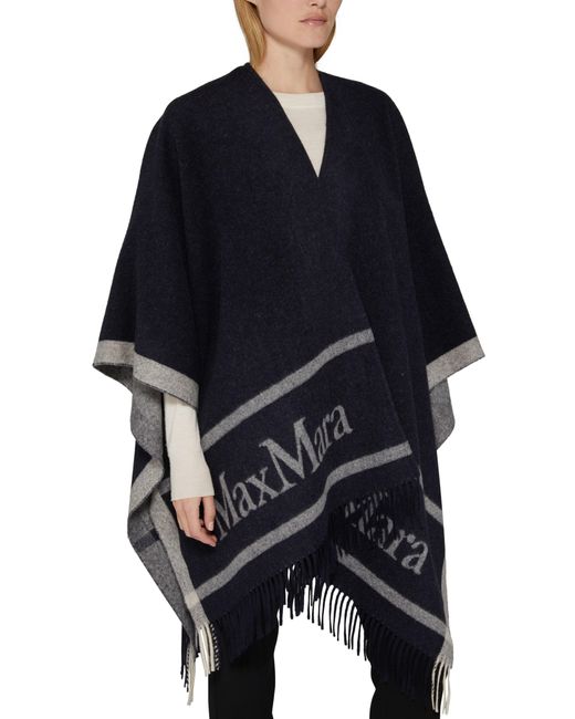 Max Mara Black Hilde Logo Wool Poncho