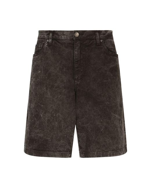 Dolce & Gabbana Black Stretch Denim Shorts With Marble Effect for men