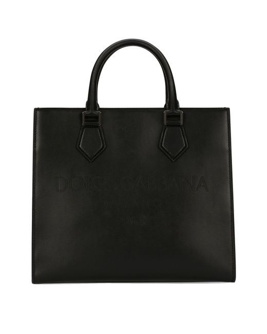 Dolce & Gabbana Black Calfskin Edge Shopper With Logo for men