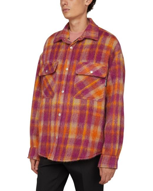 Palm Angels Red Brushed Wool Check Oveshirt for men