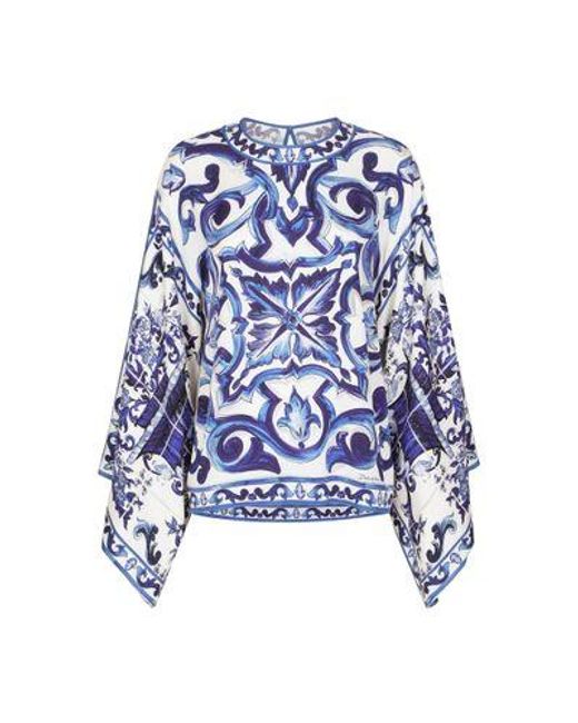 Dolce & Gabbana Blue Silk-blend Majolica Print Top