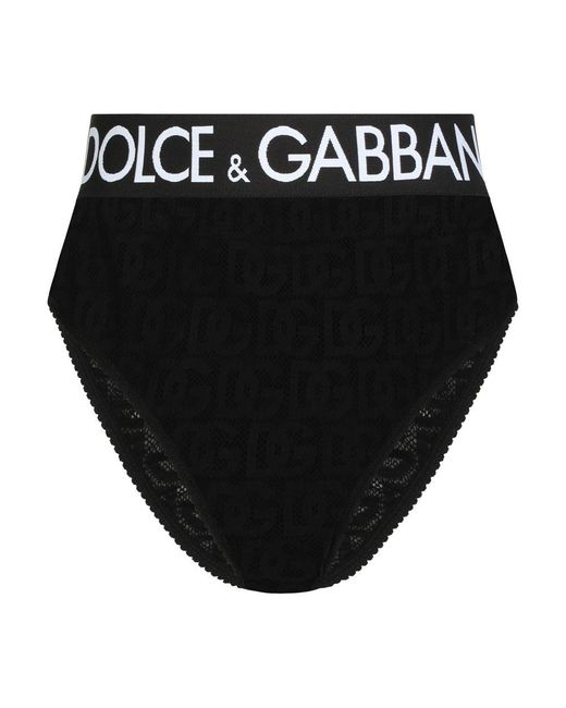 Dolce & Gabbana Black High-Waisted Tulle Jacquard Briefs